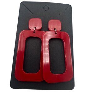 Red Acrylic Geometric Drop Earrings Rectangle Shape NEW